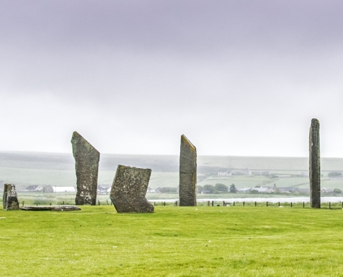 Standing stones of Stenness, Orkney, utilising the local thinly bedded flagstones.