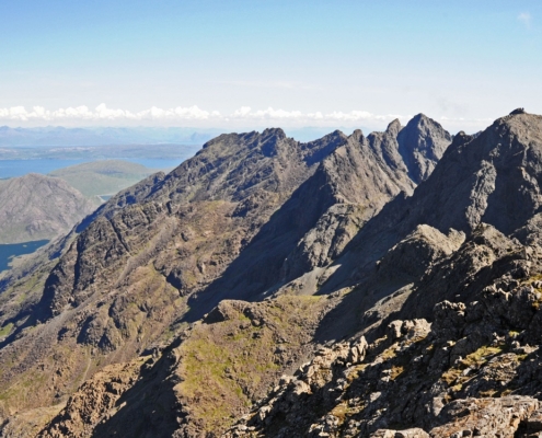 Jagged peaks of gabbro on the Cuillin ridge. Isle of Skye.