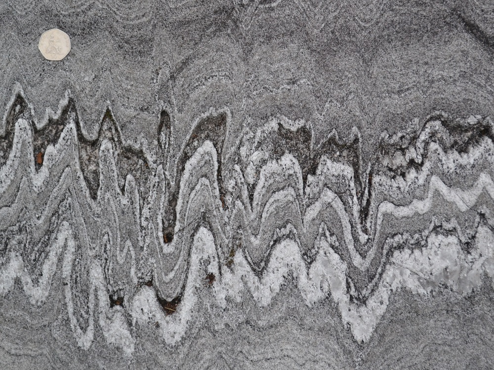 Folded Moine metamorphic rocks on the shores of Loch Monar.