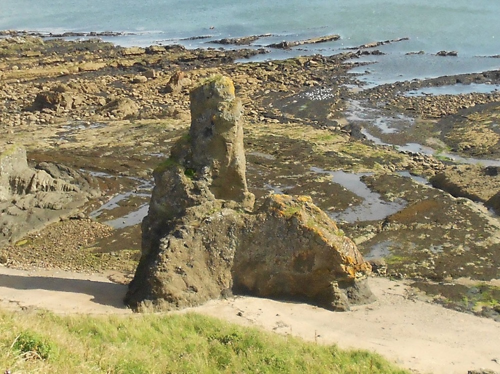 The Rock and Spindle volcanic neck surrounded by ash, Kinkell, St. Andrews.